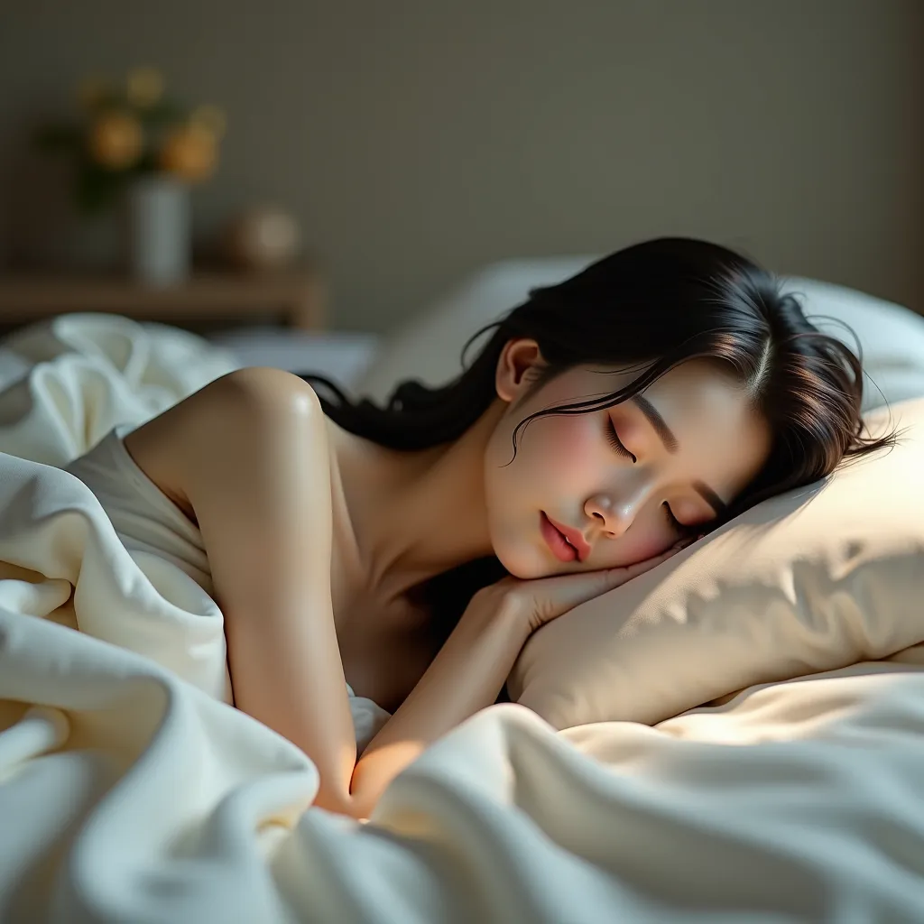 25-year-old Asian woman sleeping, wanting to see her whole body