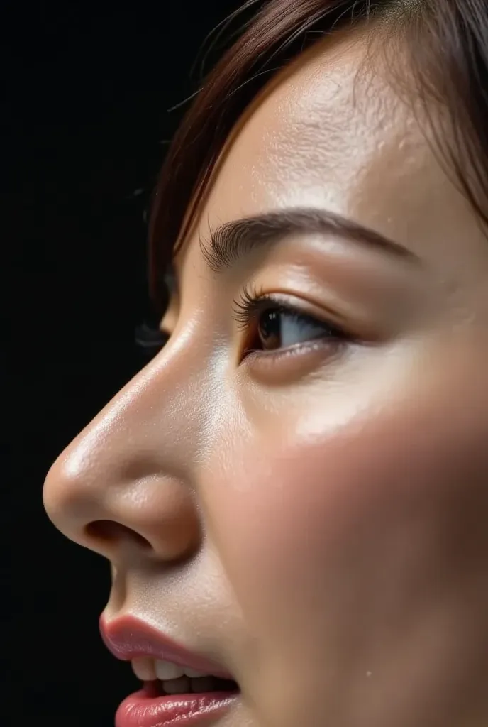 (( only a beautiful woman's nose is projected on the screen ))(( sexy women )) beautiful skin ( Surreal details )(( Ultra-realistic painting ))( Real leather  )