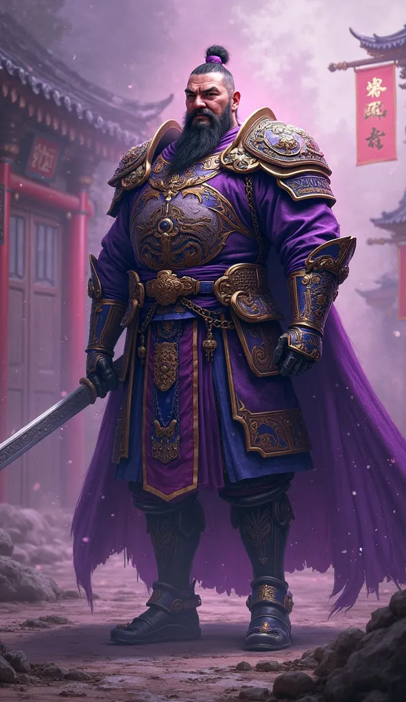 Ancient China during the Three Kingdoms, purple dominant, Thai Bastard , big fat , commander of soldiers