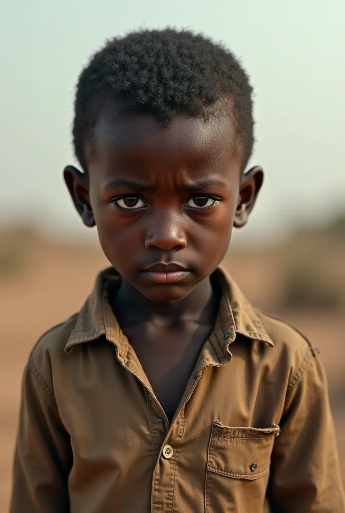 sad orphan boy wearing old Somali clothes 