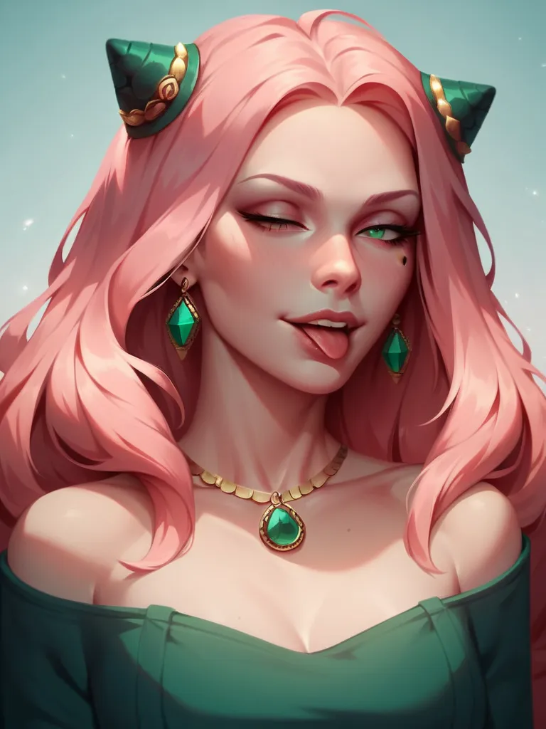 (beautiful and delicate illustration), SPY×FAMILY, Anya Forger, solo, (pink hair, beautiful emerald green eyes), serious face, open mouth and smiling with eyes closed and put tongue outside and blushing,eyes closed