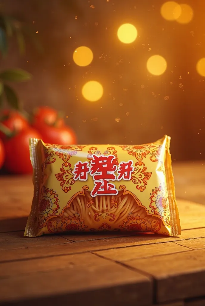 Photo design Close-up of Hao Hao noodle package placed on the table, shimmering light.
Noodle Wrappers: Placed in a central position, illuminated to highlight colors and designs.
Light: Use warm yellow light to create an attractive, shimmering feeling.
Tab...