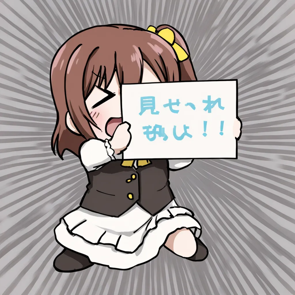 hidden hair, Alone,  chibi,  Takasaka Honoka  \\(love live!\\), 
Can't show this \(Memes\), holding a sign, \> \