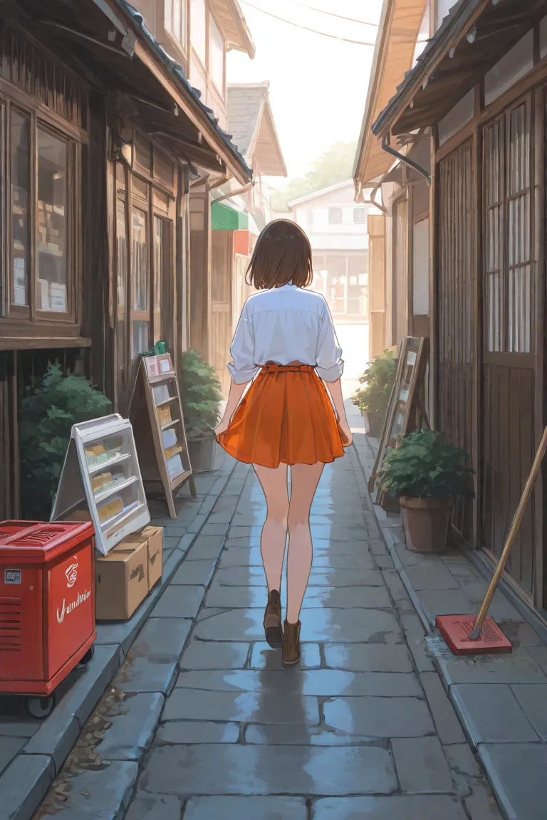 A girl who works at a Japanese secondhand goods store、Scene where they are changing clothes in the backyard