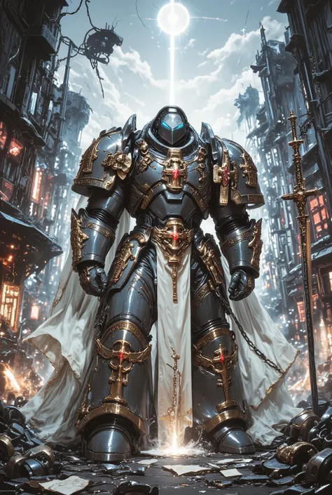 Ultra detail, hyper-detailed illustrator art, 4k sharpeness masterpiece religious nouveau style art, Epic herotic fresco. The hyper detail, armed supperhero, the astartes Spiderman with metallic, Strengthen Warhammer 40k space marine inspired power armor, ...