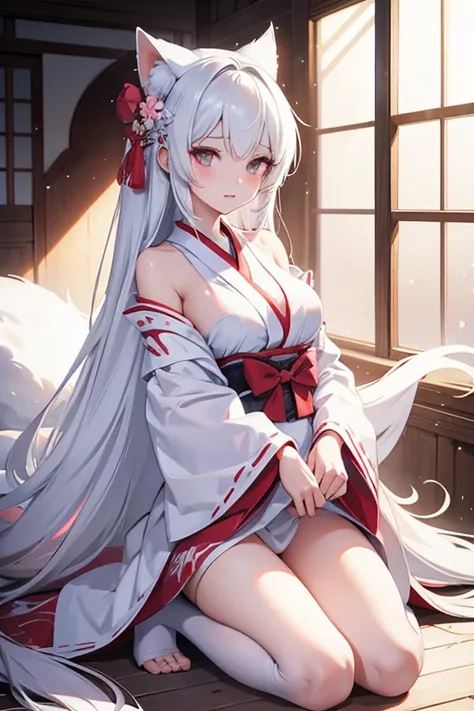 alone girl,  wearing white anthropomorphic furry kimono  ( semitransparent ), breasts,  correct anatomy ,  anime style,  Hentai , sex, NFSW, beautiful and sensual, whether the fourth,  best quality,  masterpiece ,  high definition ,  anime style