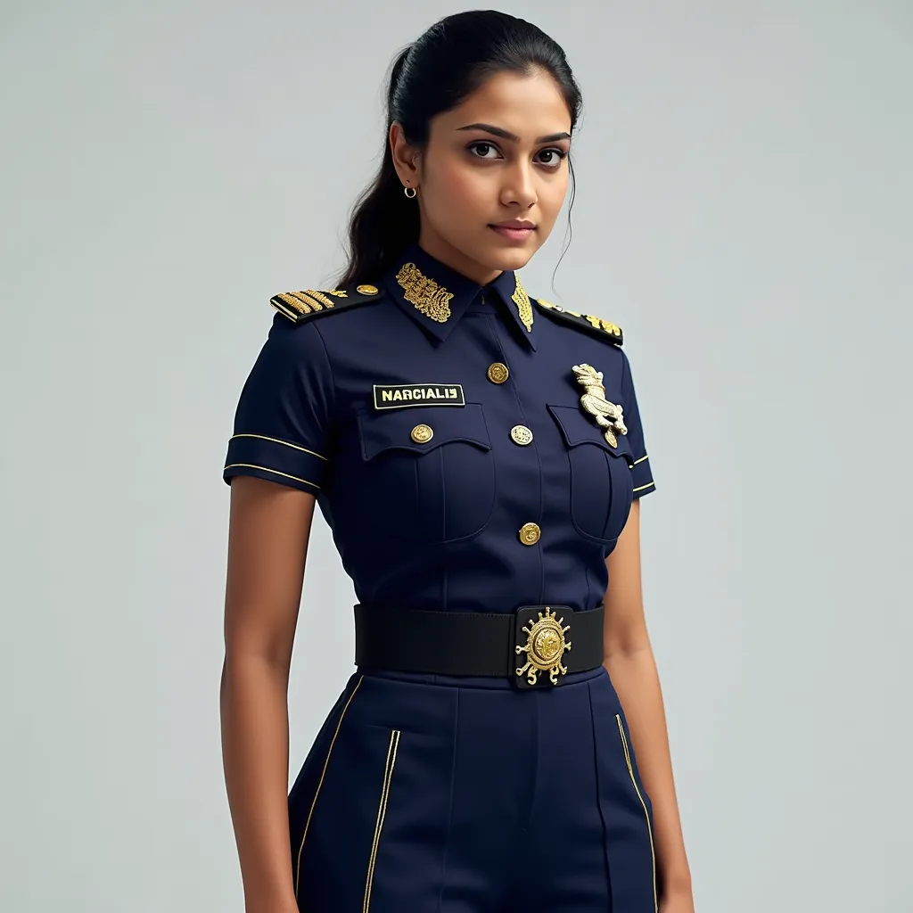 A 3d girl wear indian police short dress fix hot uniform 8k quality