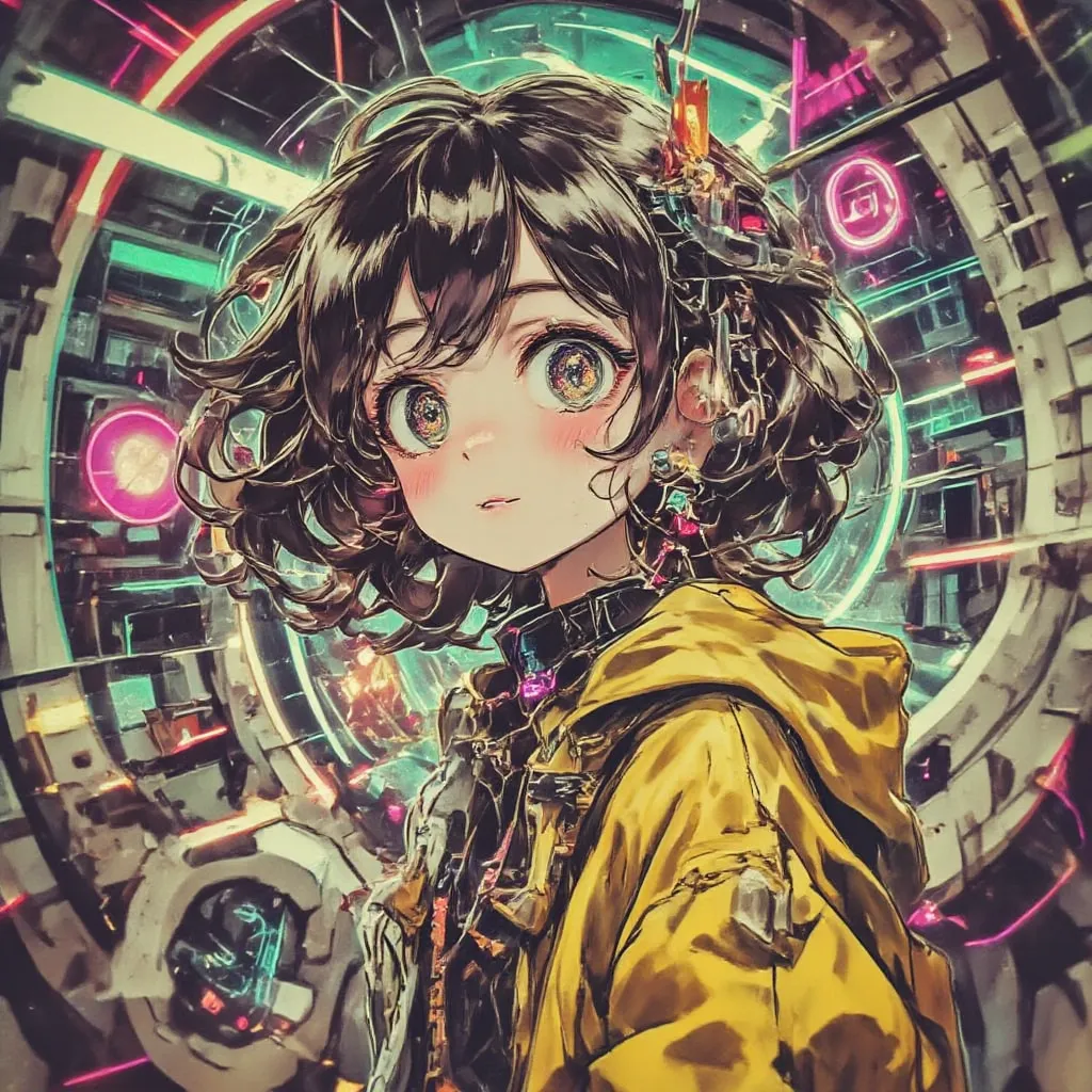 Girl、dynamic composition、Lively decorations、album artwork 、Retro Future、