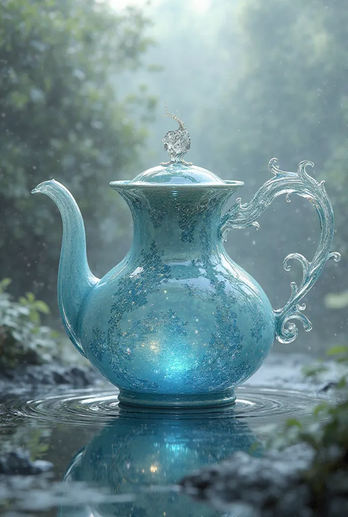 An aesthetic photo of a lake nymph shaped teapot