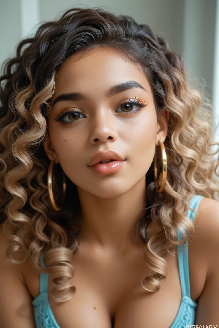 Very young young face really cute Latina shirtless elementary light skin long really thick hair seductive hairstyles highlights really long really curly very wavy thick long curly wavy layers hair eyelash extensions juicy lips petite body thick voluptuous ...