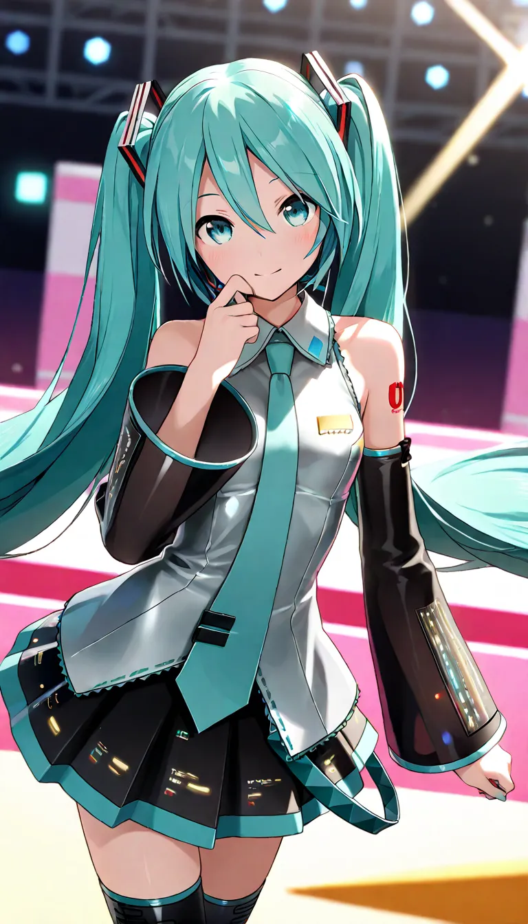 Hatsune Miku, ,idol, beautiful face, skirt, slender