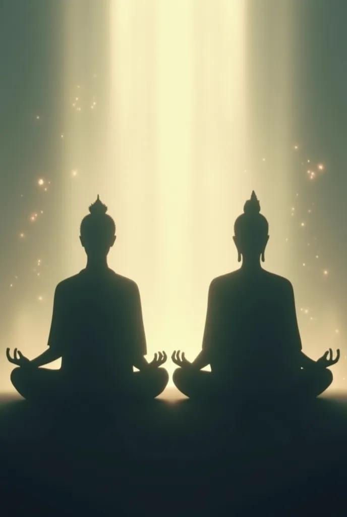 The image depicts two saints in silhouette meditating. Meditation is a practice of focusing attention to induce calm and enhance awareness. 
