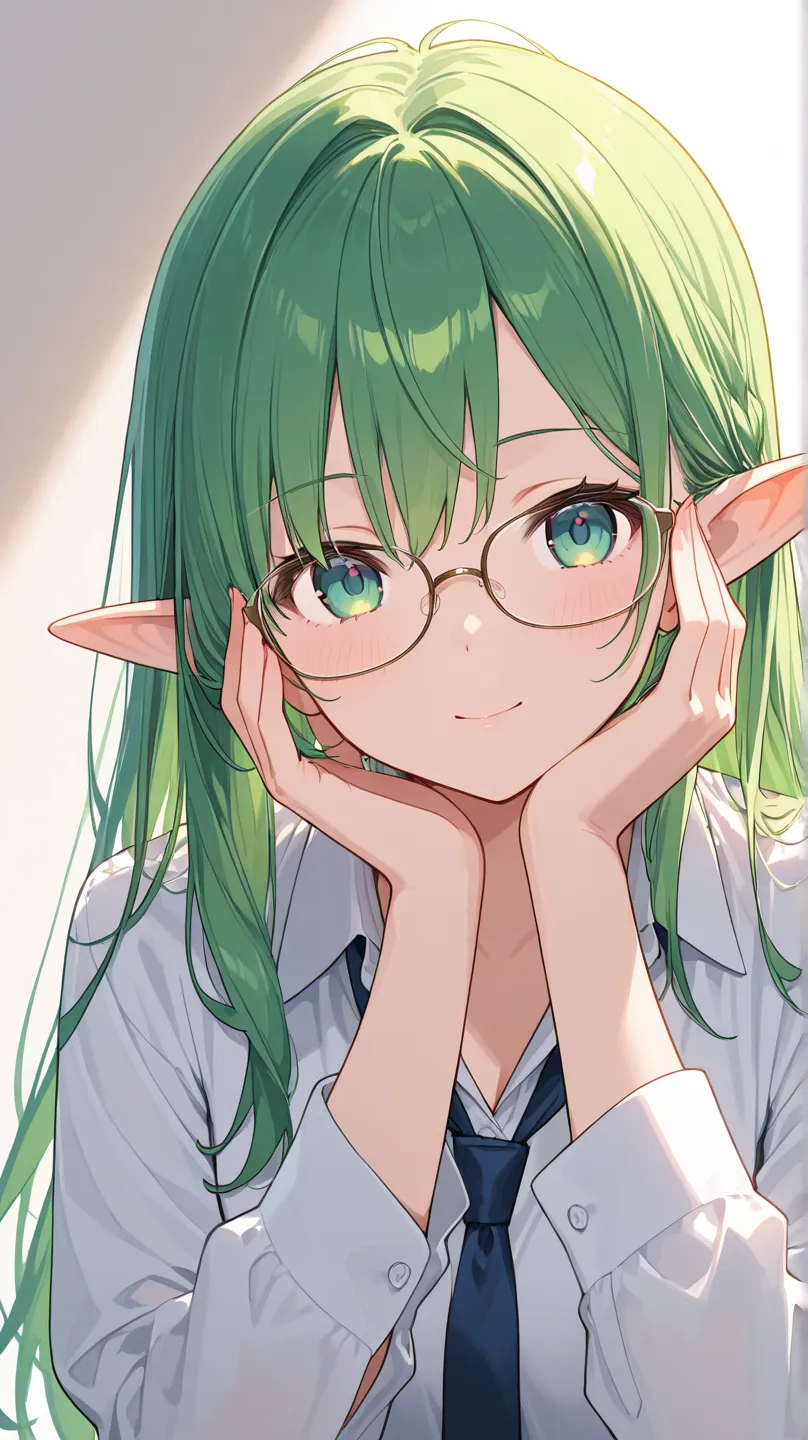  green hair、glasses、Elf、woman、