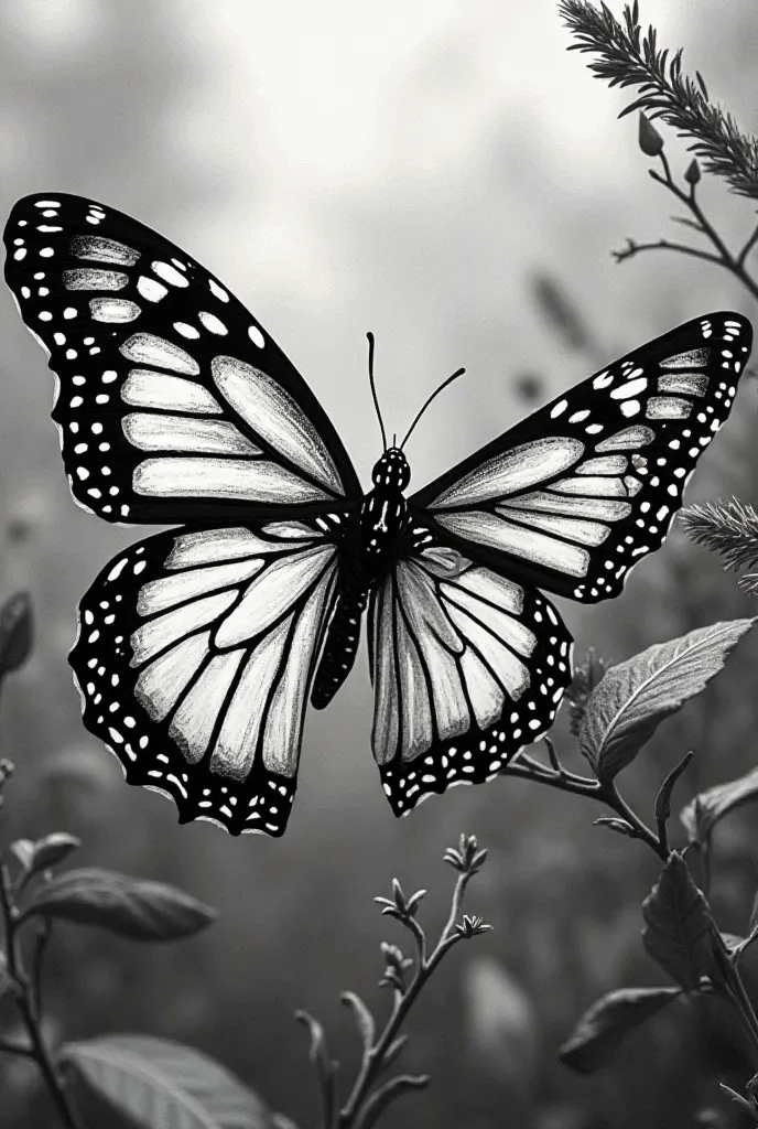 Create unique design with monarch butterfly it could me follow all the principles of design and In black and white 