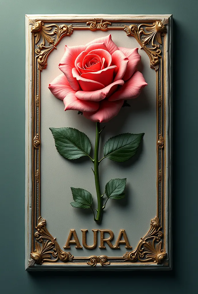 Rose plaque with the capital words "AURA"