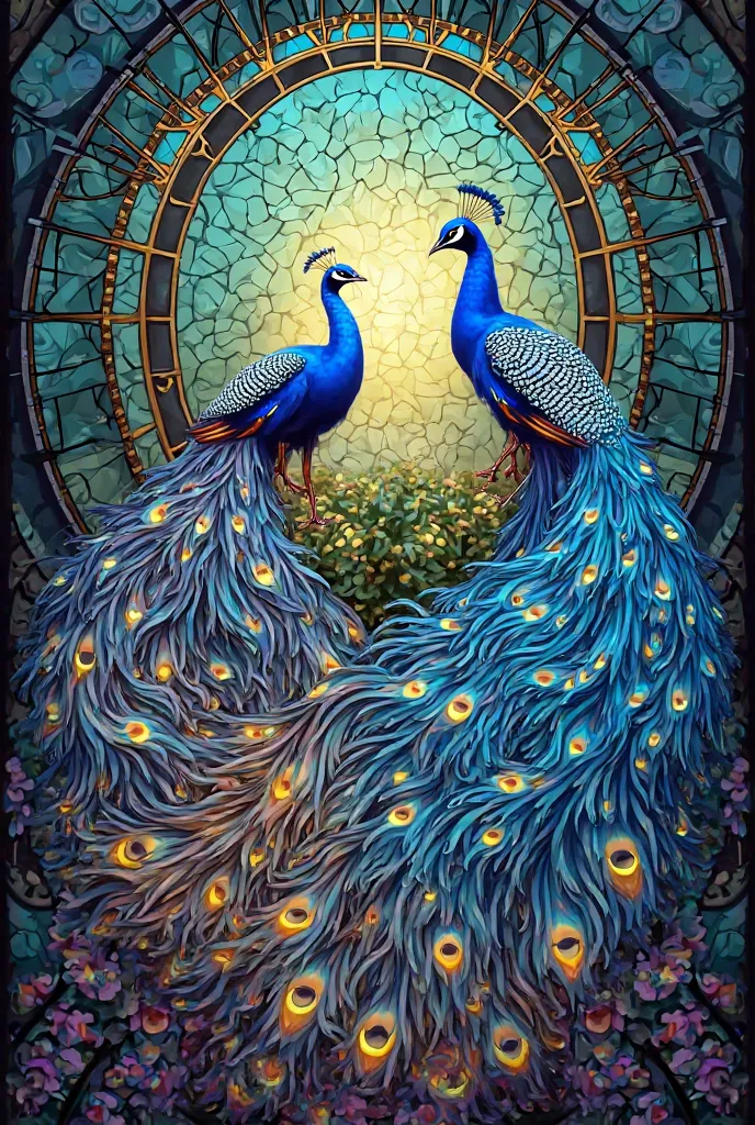 Peafowl dance stained glass style