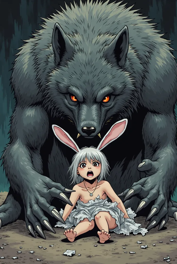 bunny girl who got raped by wolf king male manga style