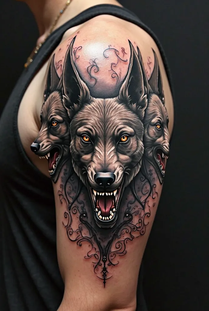 Three head dog tattoo