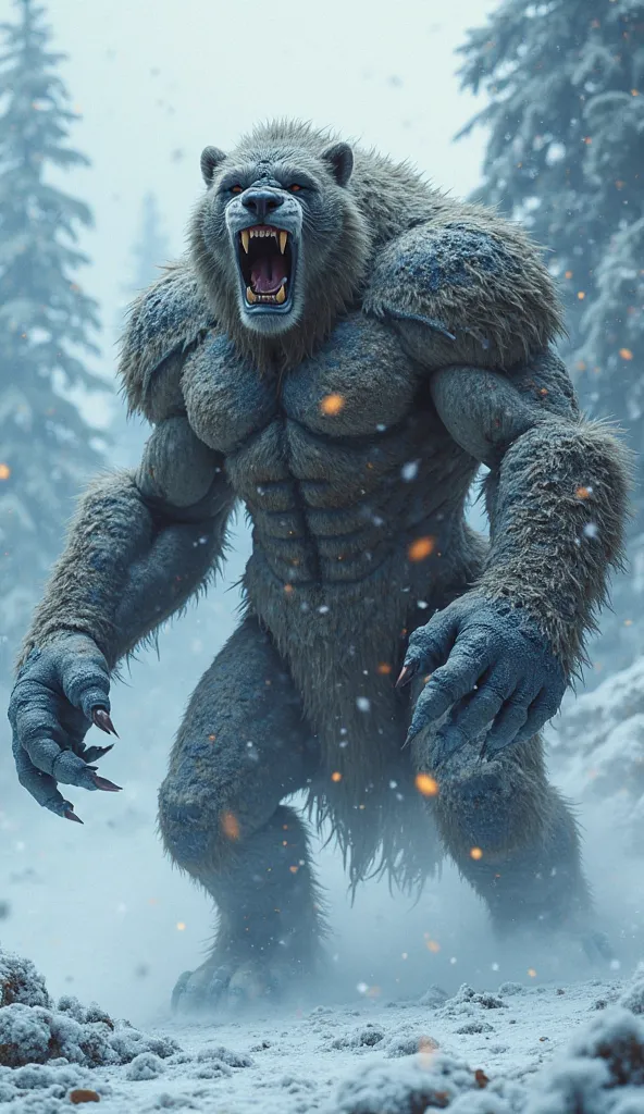 "The Titan of the Wild roars to life, his skin now a mix of thick, armored fur and raw gamma muscle. His claws, the size of swords, dig into the ice, sending cracks through the frozen battlefield. His strength, already limitless, now carries the raw endura...