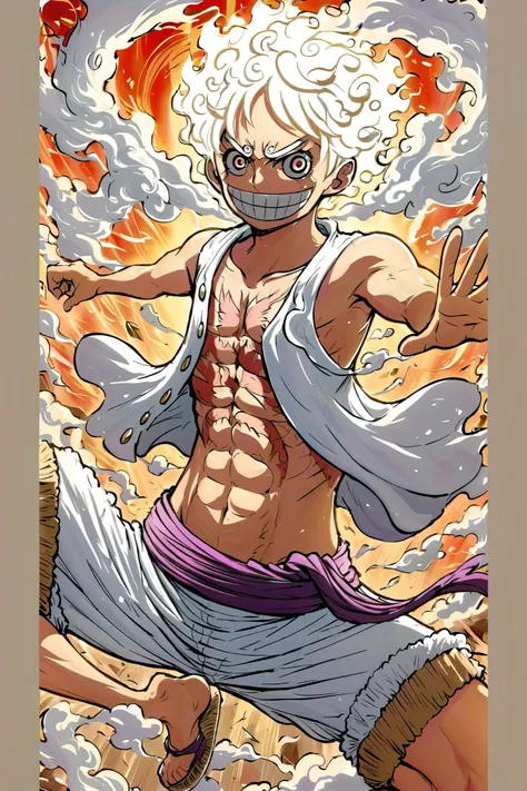 luffy from "ONE PIECE"，(\lu fei wu dang\)，anatomical correct，dynamic pose，xianxia