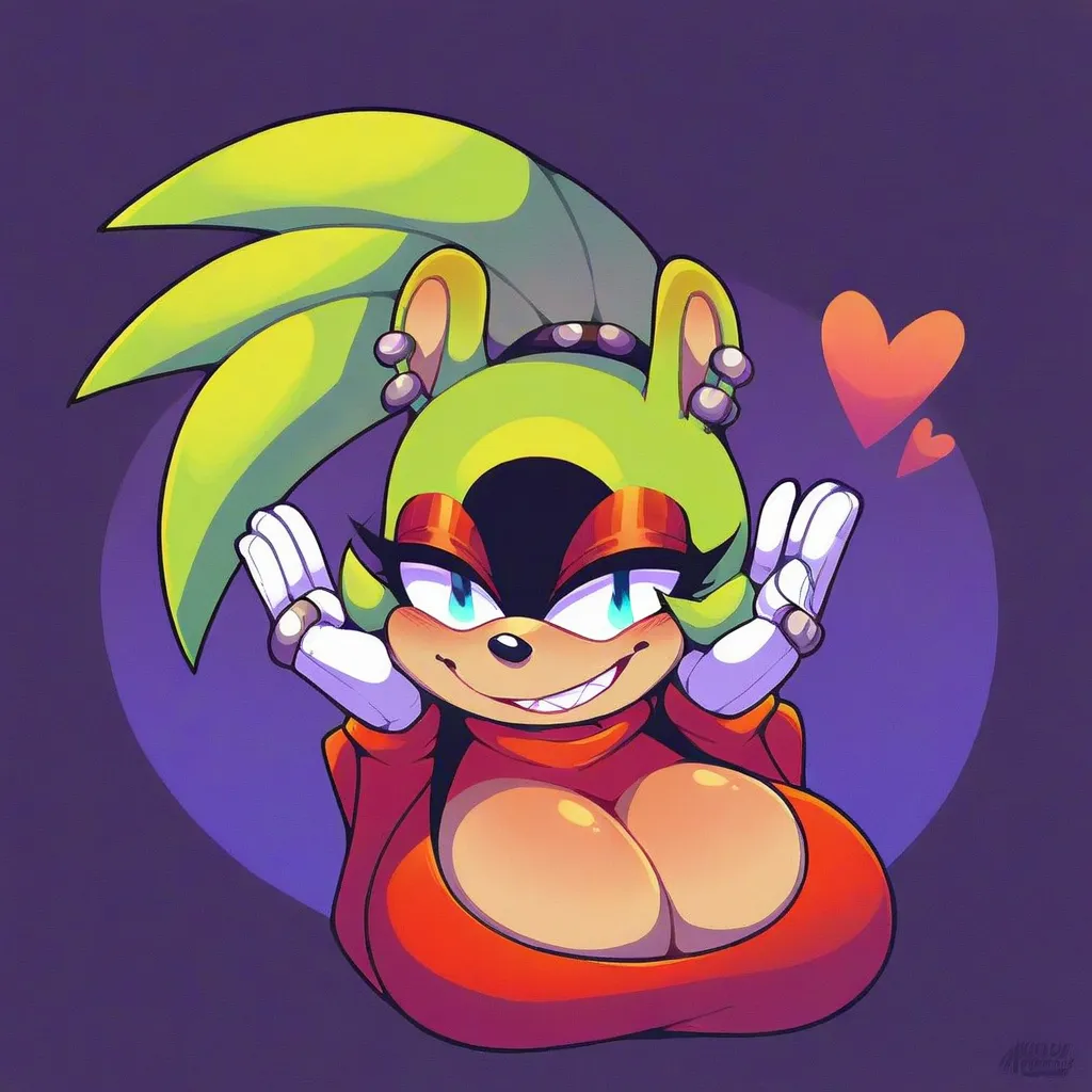 score_9,  score_8_above, 2D, flat heart, 1 , flat bottom,  the Earth's hedgehog appears, por Sonic Team,  cleavage,  portrait, above do ombro, red turtleneck sweater, Bust size milf, makeabove, calm smile