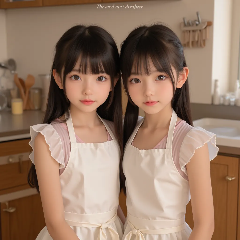 cuteloli,loli,hyper realistic,HD,best quality,8K,Exquisite details,(14-years-old),(apron),looking at viewer,depth of field,full_body_shot,from_above,
kitchen,twins,