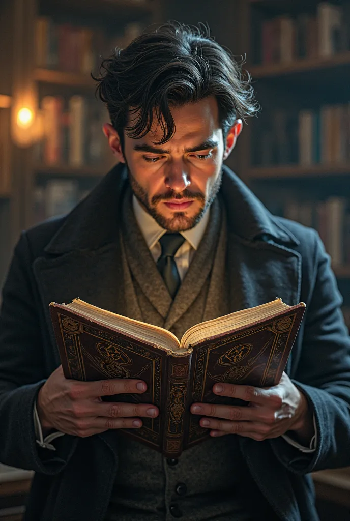 A man is holding a book titled splkpm reading