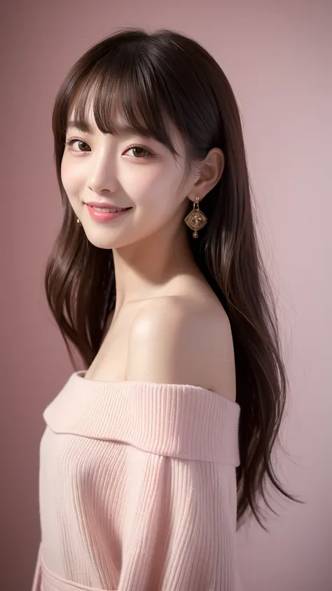 ((top quality,8k,masterpiece:1.3)), anatomically correct、1 girl who died,10th Generation,Gives a classy impression、long hair、smile,viewers in one image,High Resolution, masterpiece, asymmetrical bangs、textured skin, Ultra High Precision, A luxurious backgr...