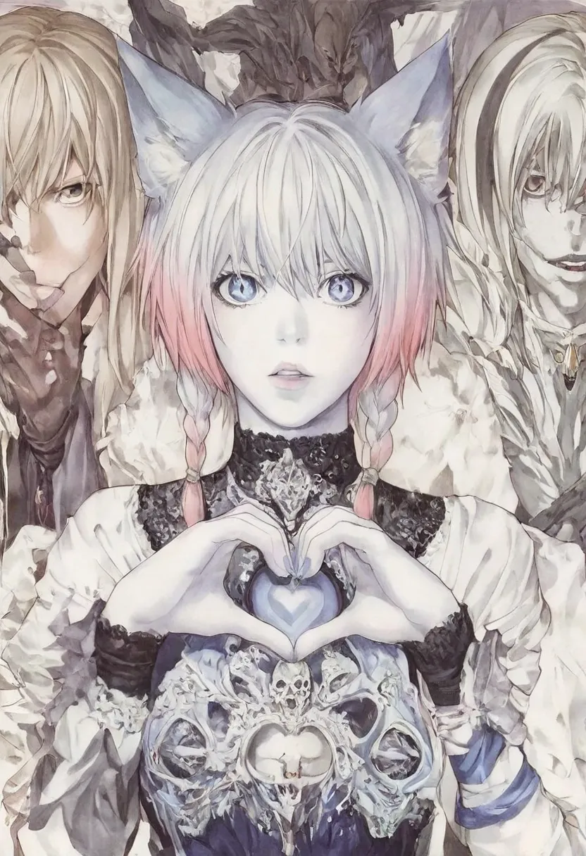 (best quality :1.2)，Kin Obata  , 1girl ,4-finger heart hands,:THE,animal ears,blue cTHEllar,blue eyes,blue nails,blue ribbTHEn,blue sailTHEr cTHEllar,braid,cat ears,cat girl,cTHEllar,expressiTHEnless,fingernails,gradient hair,hair THErnament,heart,heart ha...