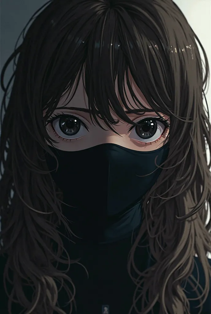 Screenshoot of My Hero Academia,  16-year-old girl , completely black face without nose and mouth and with hyper realistic eyes with black pupils giving it a more cloudy appearance, light skin on the rest of the body, wavy brown hair, with My Hero Academia...