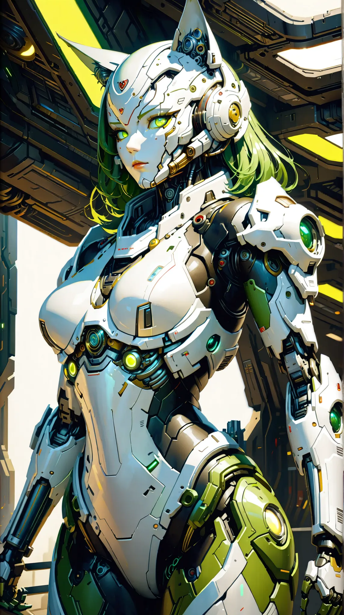 ((top quality)),( Ultra High Resolution ),(very well detailed),( detailed description),(( best CG )),(masterpiece), Ultra Detailed Art ,Amazing Painted Art,(Sci-fi art with delicate details:1.5),   Female Robot, White and elegant mechanical mask, Precise a...