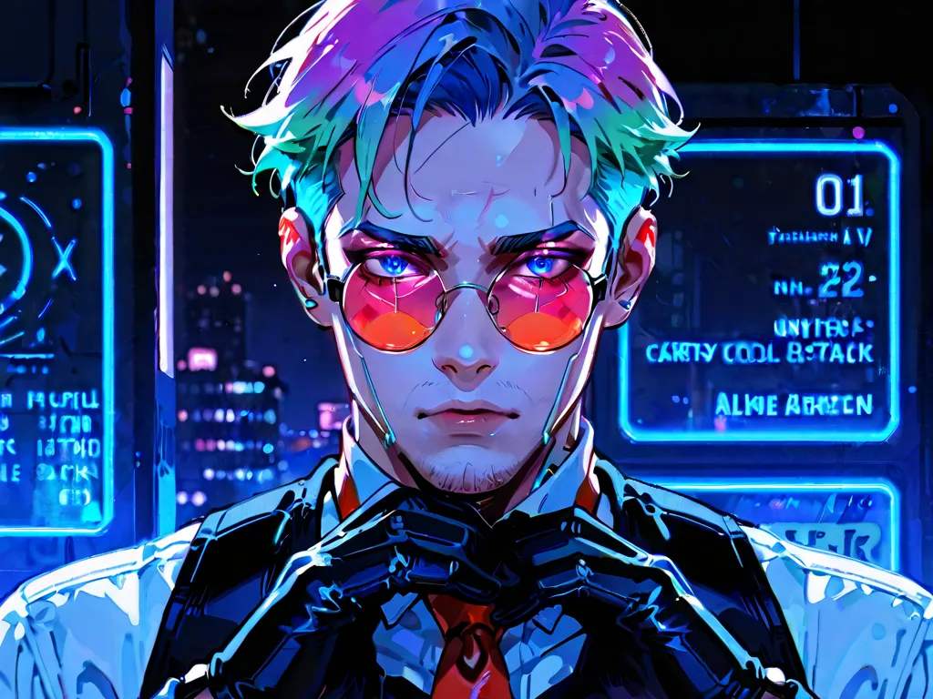 Bartender, cyberpunk theme, sexy. Bartender pose.1boy, High Resolution, short hair, cool expression, Looking at viewer, colourful hair, 
