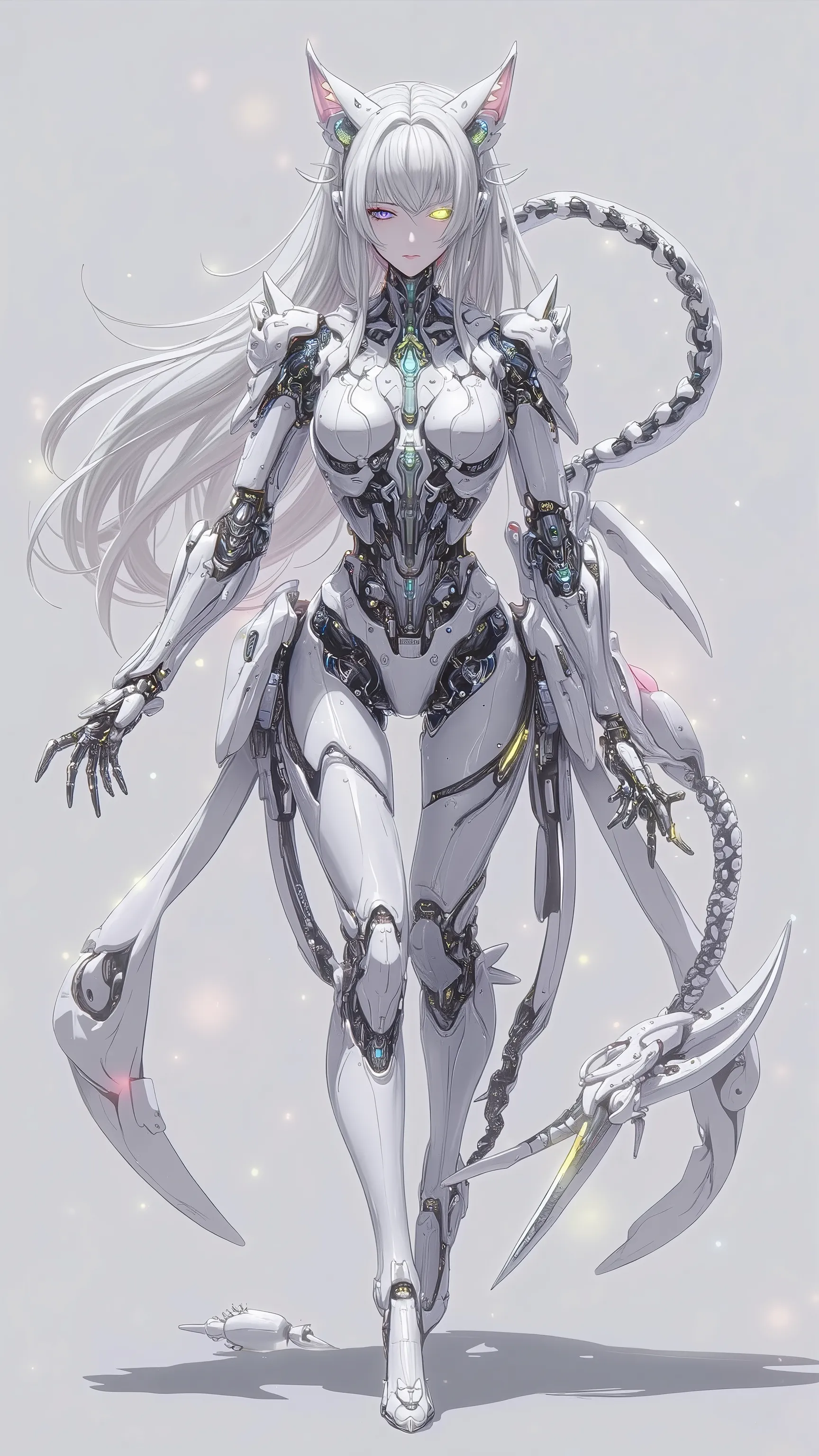 ((top quality)),( Ultra High Resolution ),(very well detailed),( detailed description),(( best CG )),(masterpiece), Ultra Detailed Art ,Amazing Painted Art,(Art with Delicate Details:1.5),   Female Robot, White and elegant mechanical mask, Precise and elab...