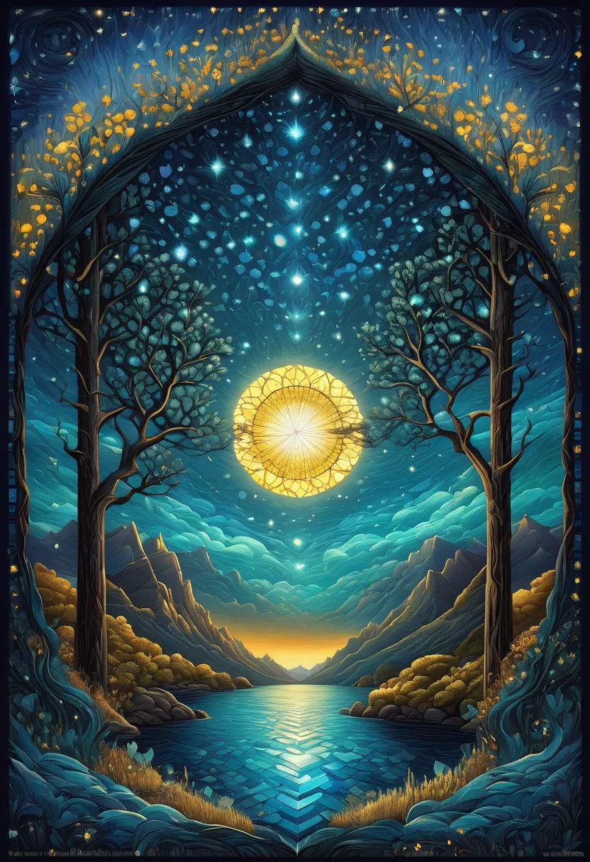  art, oil, best quality, A dark tale, Van Gogh Style Cape Town, starry sky,  Dan Mumford ,  Andy Kehoe , 2D,  flat at honny, cute,  adorable by design,  vintage, art on cracked paper,  patchwork, stained glass,   fairy tale, Detailed story-style illustrati...