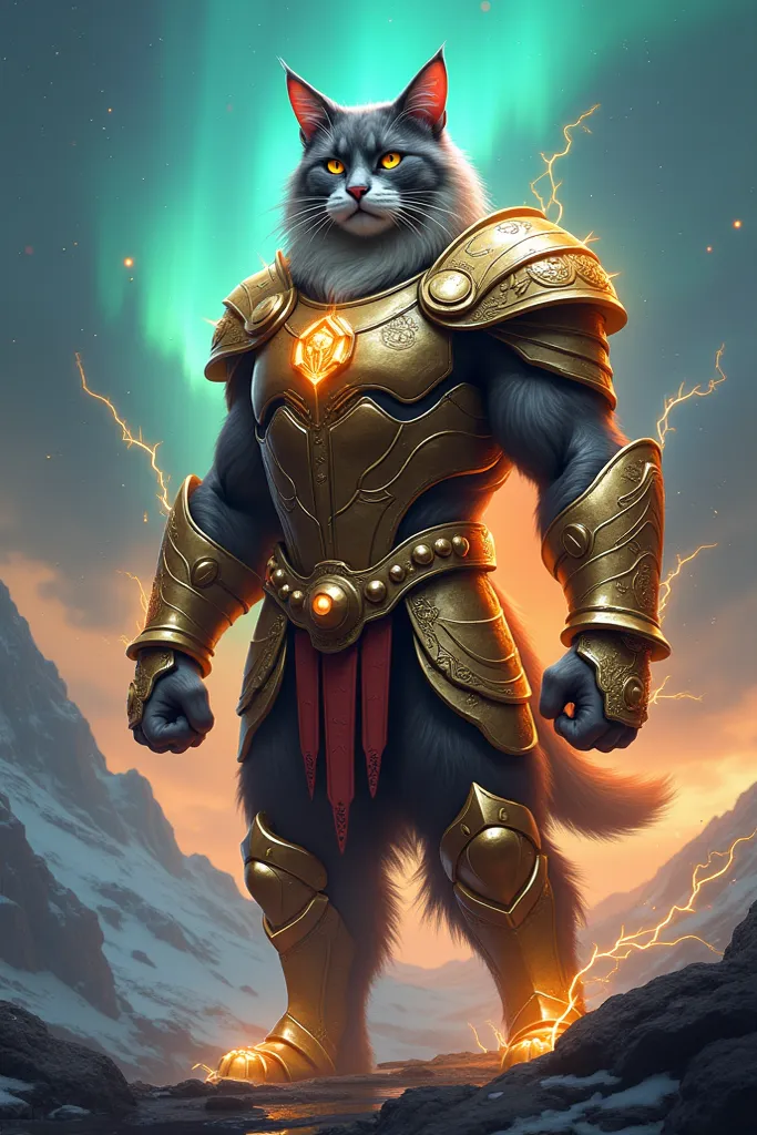 Create for me: The Frajola cat with the armor of the power of Thor
