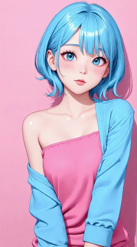 Kizi girl,Highly detailed, Amazing work,Vitreous luster,((clean backdrop)),In pink,(((blue colors))),green color,red colour,Best quality at best,clean backdrop, shiny skin, very young korean girl, petite, slender, perfect breasts, cleavage, sexy, heavy blu...