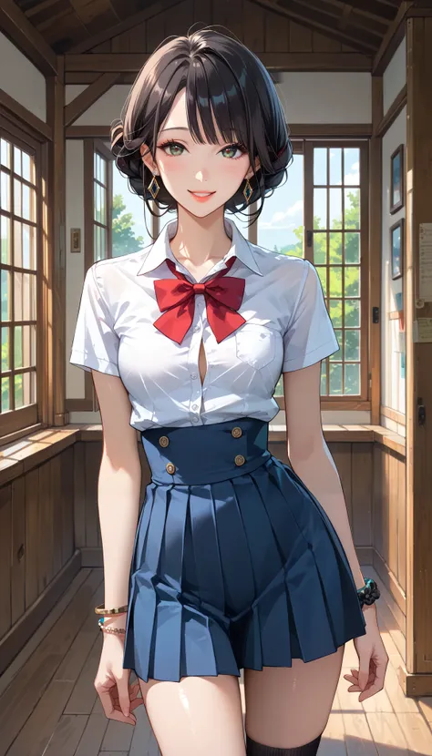 score_9, score_8_up, score_7_up, source_anime,masterpiece,best quality,beautiful detailed eyes, beautifully detailed lips, extremely detailed eyes and face, long breasts, 1 female, 45 years old ,mature woman,smile , school uniform,Hide and take off your ...
