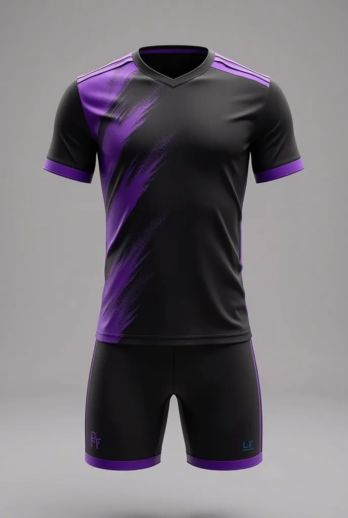 Make a design of a futsal team that the uniform is black with purple stripes that looks very beautiful with shorts and that it's just the uniform without people