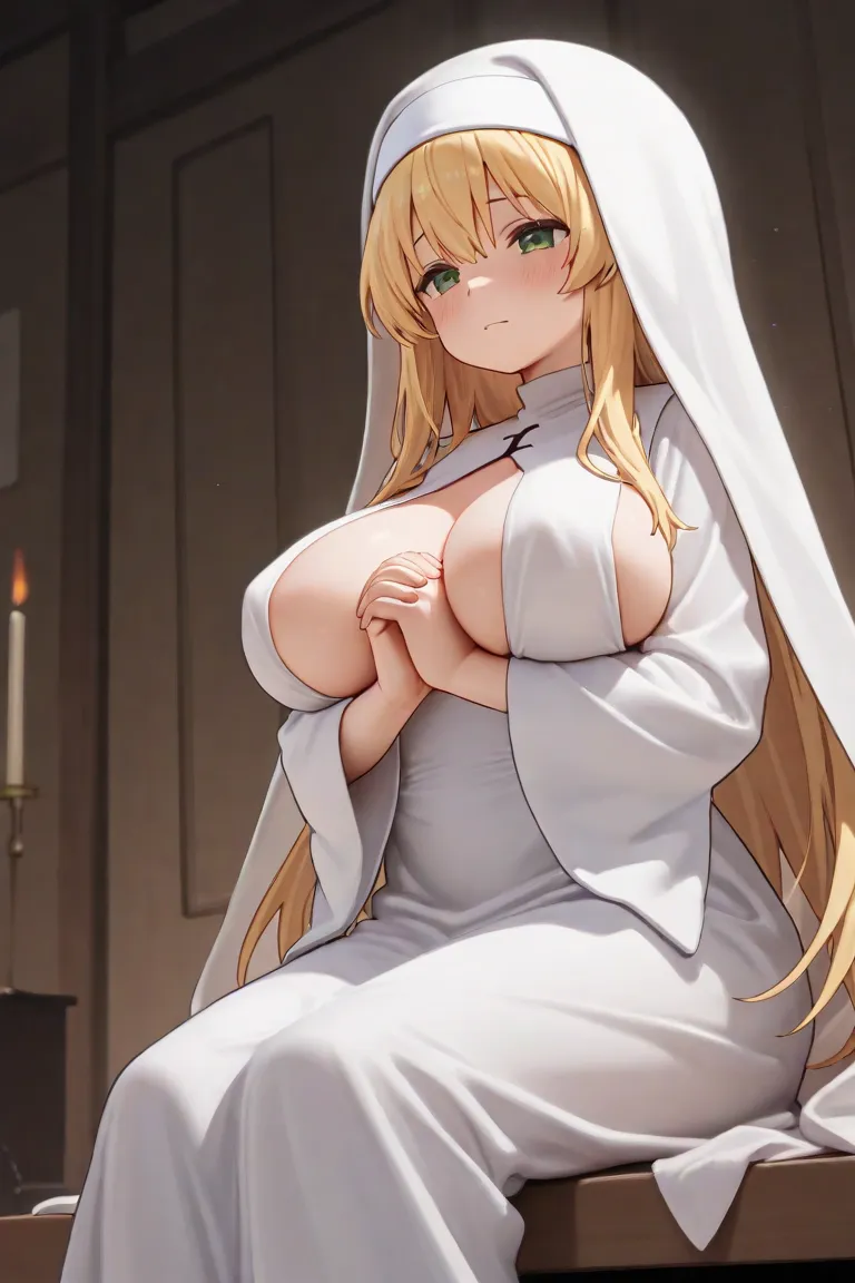 sister,Her breasts are big, clear,Sitting and praying scene,側面がないsister服