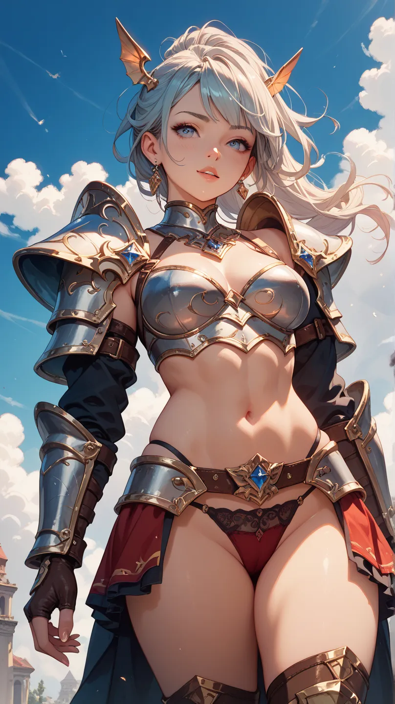 A girl whose armor is broken and her underwear is exposed