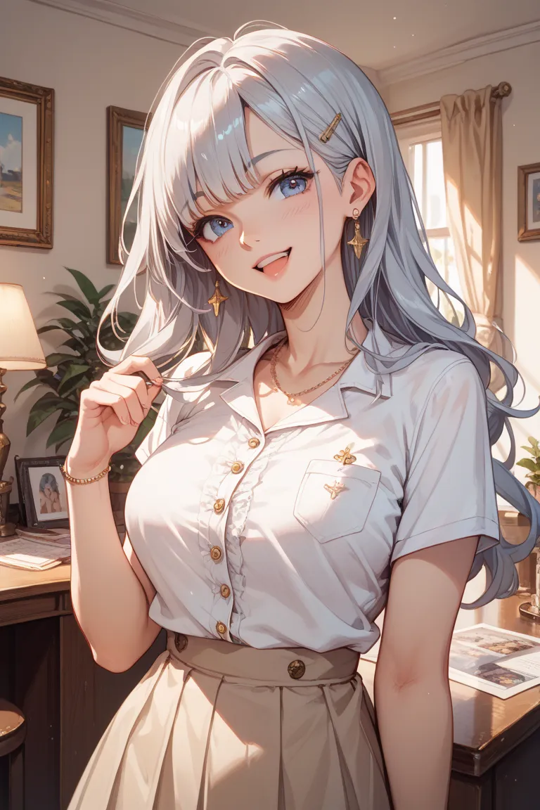 Draw a picture of a happy silver-haired pharmacist