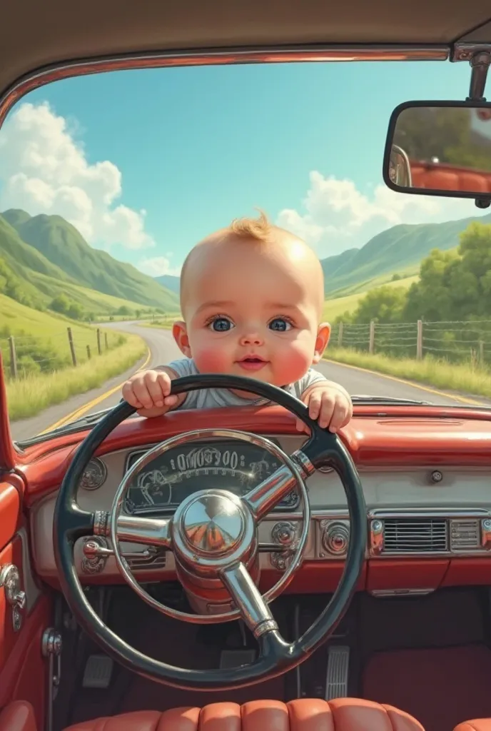 Baby driving a car 