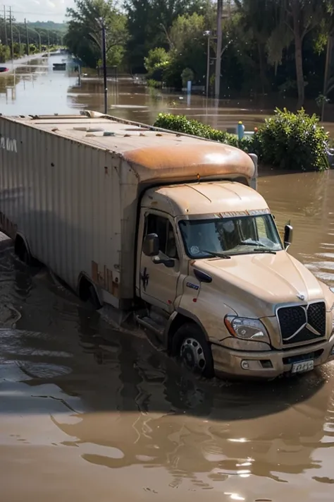 Make a video of a flood wrecking a cargo plane