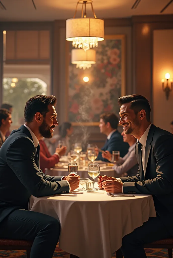 Messi with Ronaldo in the restaurant 