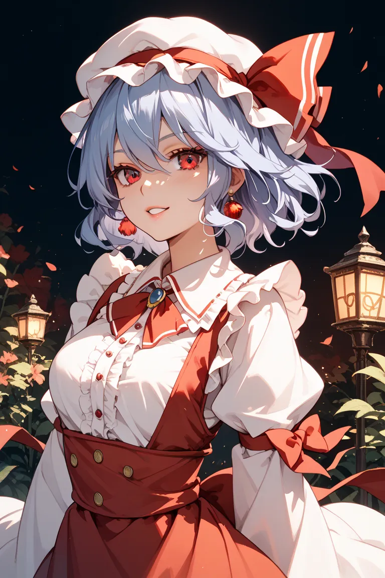 An anime-style woman with motifs of Sakuya 16 and Remilia Scarlet from Touhou Project