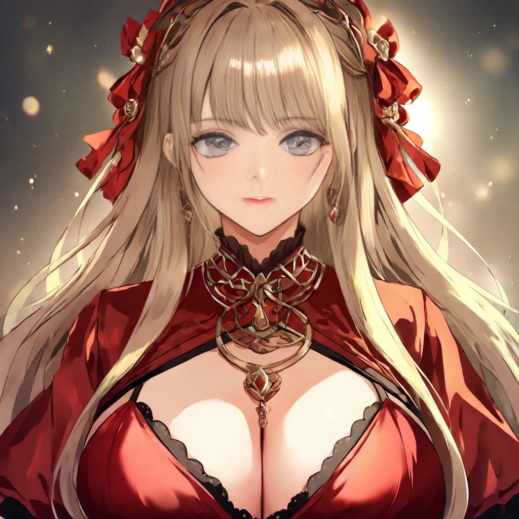  Western Fantasy、beauties、 Hair、long hair、straight hair、gray eyes、natural makeup、 crimson dress、Big Breasts、 Raise the corners of your mouth 、upper body