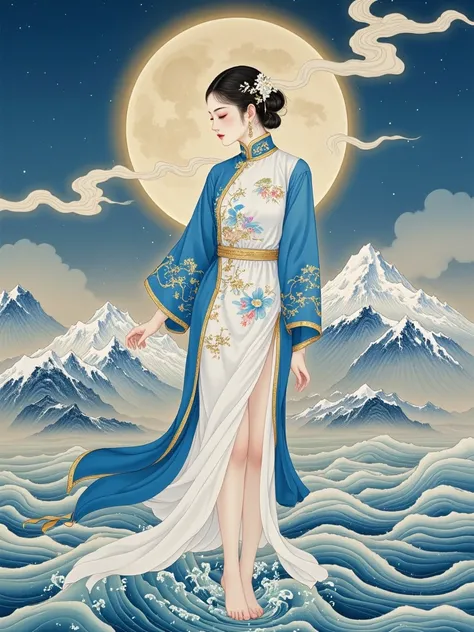 Flux girl in a Traditional Chinese Painting Scroll - 国风古典画卷女孩