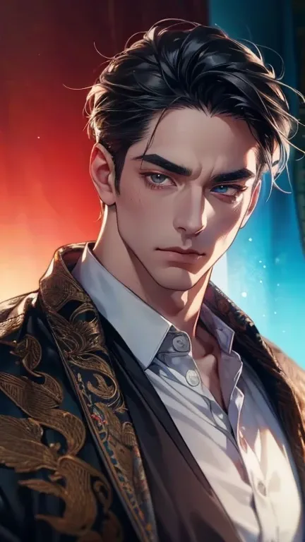 (       ,4K,8k,       highres,       masterpiece :1.2),       ultra-detailed    ,(Realistic,photoRealistic,photo-Realistic:1.37),36-year-old man,3 day beard,Beautiful anime,Portraits,strong,masculine,         with black hair  ,sharp jaw,              mesme...