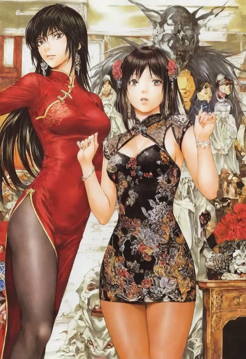 (best quality :1.2)，Kin Obata  ,cheongsam , beauty girl , The suit leaked big snow-white breasts , masterpiece , oval face , print_cheongsam , zhanghanyun , shiny pantyhose
