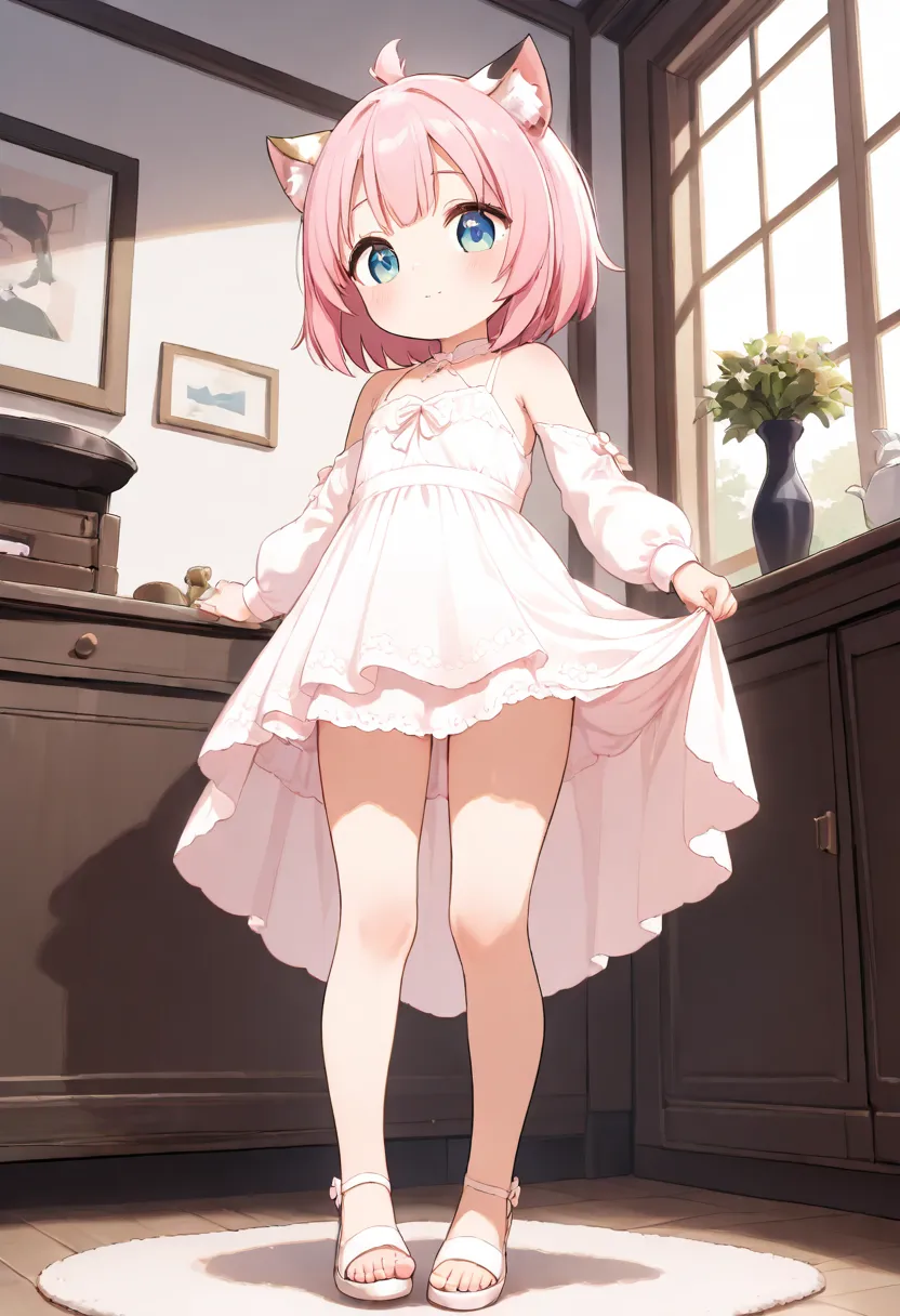 loli.cute.intricate dress.dress bare shoulders.legs.feet.standing